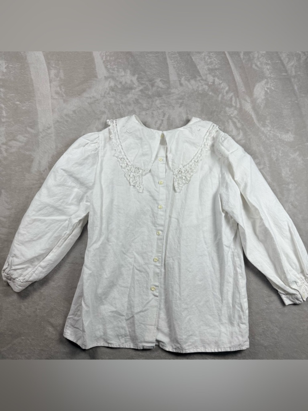 PaperWhite Embroidered Lace Collar White Blouse Button Back Cottagecore Size 10 - Picture 3 of 11